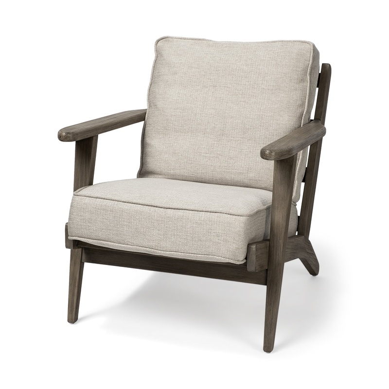 Cream Fabric Wrapped Accent Chair with Wooden Frame By Homeroots