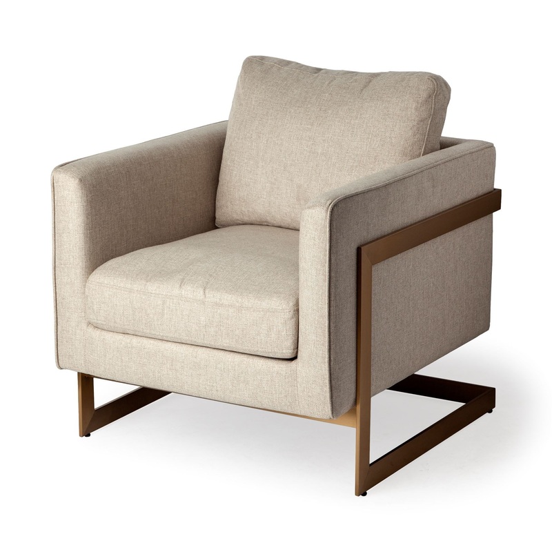 Cream Poly Linen Seat Accent Chair with Gold Stainless Steel Frame By Homeroots