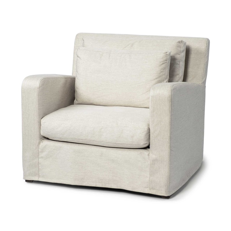 Cream Slipcover Upholstered Fabric Seating Wide Accent chair with Wooden Frame and Legs By Homeroots