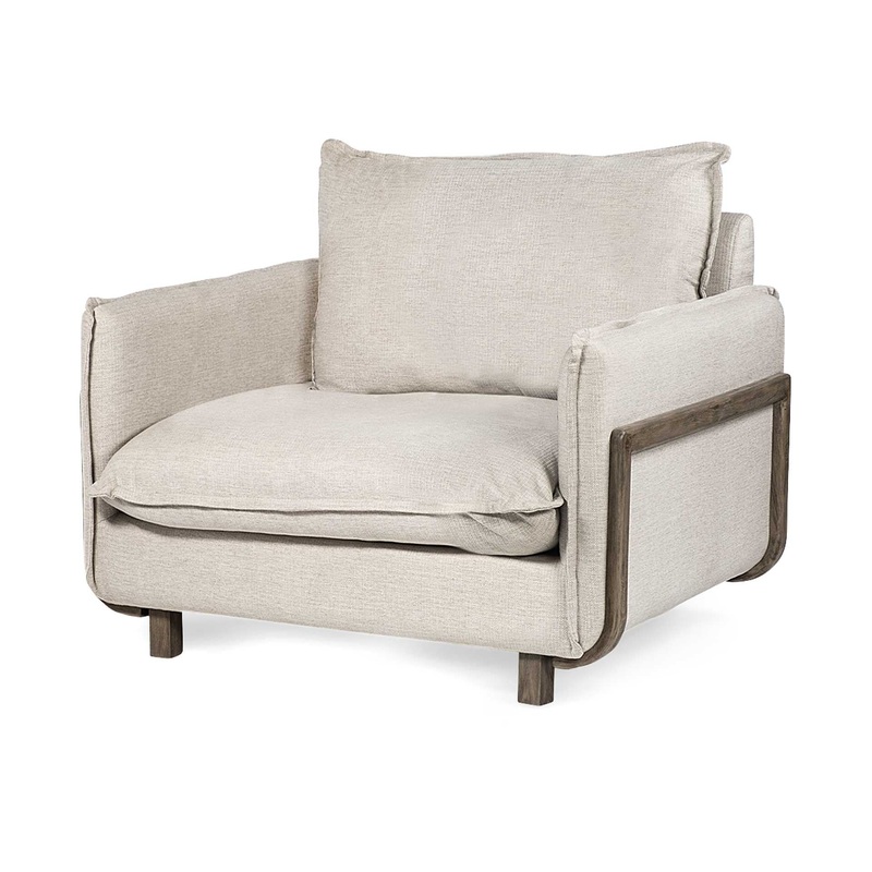 Cream Upholstered Fabric Seating Wide Accent chair with Wooden Frame and Legs By Homeroots