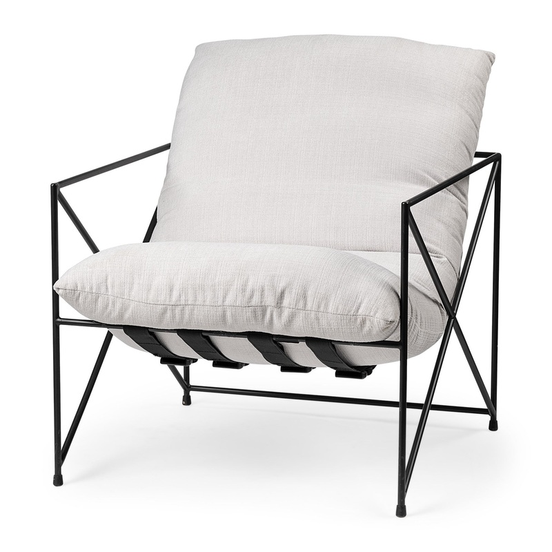 Cream Upholstered Padded Seat Accent Chair with Black Metal Frame By Homeroots