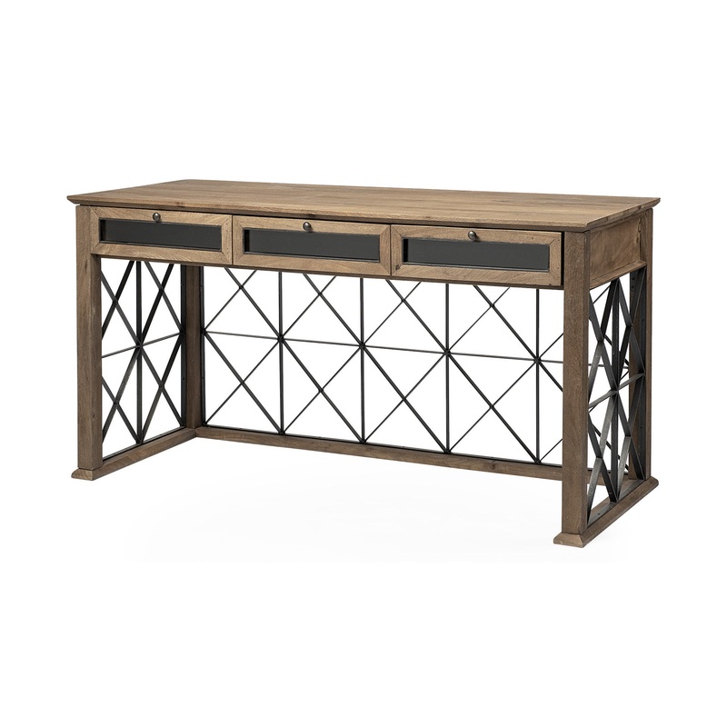 Light Brown TV Stand Media Console With 3 Glass Lined Drawers By Homeroots