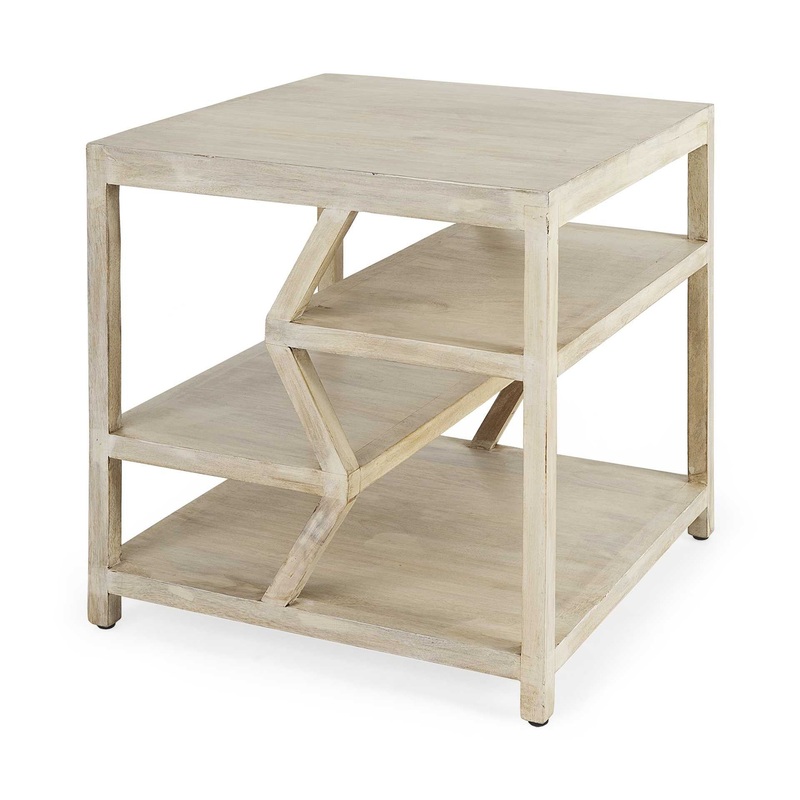 Light Brown Wooden Square Top Side Table with Multi-Level Shelf By Homeroots