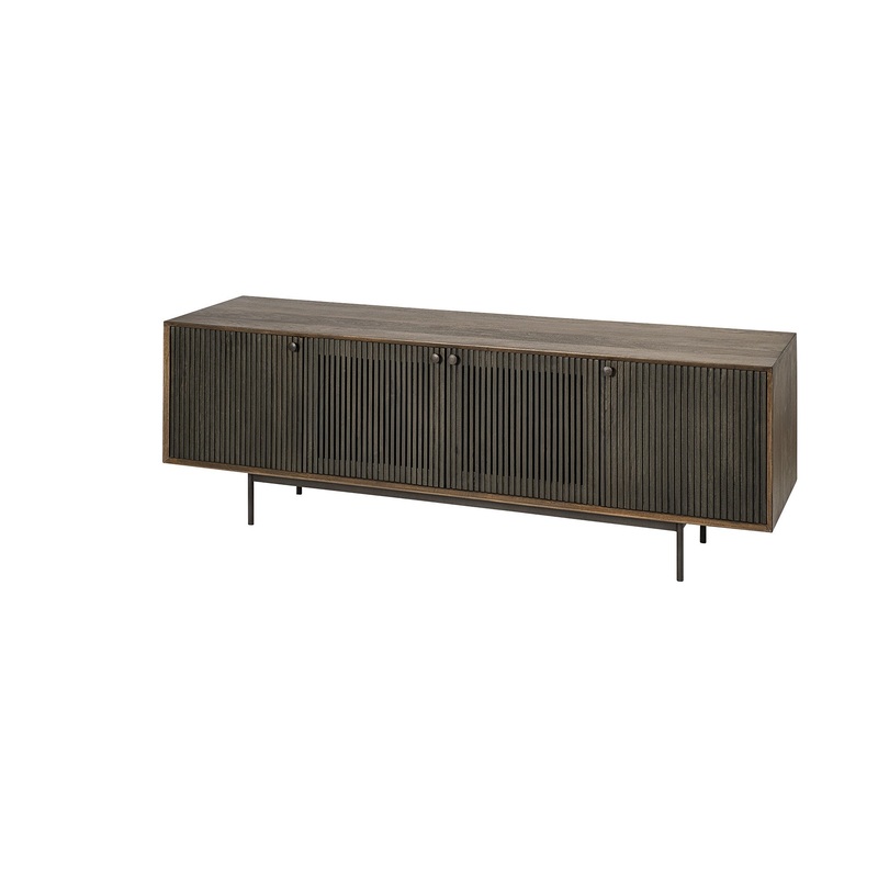 Medium Brown Mango Wood Finish TV Stand Media Console With 4 Doors By Homeroots