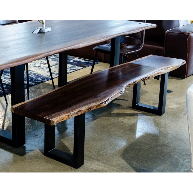 Modern Live Edge Wood and Acacia wood Dining Bench with Black metal U shaped legs By Homeroots