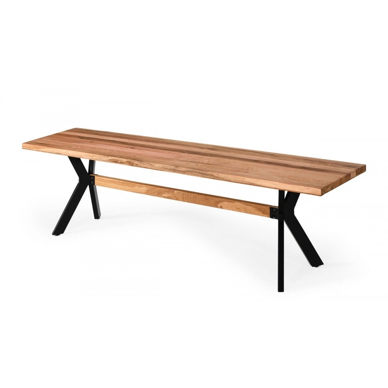 Modern Solid Drift oak Bench with Black Powder coated metal legs By Homeroots