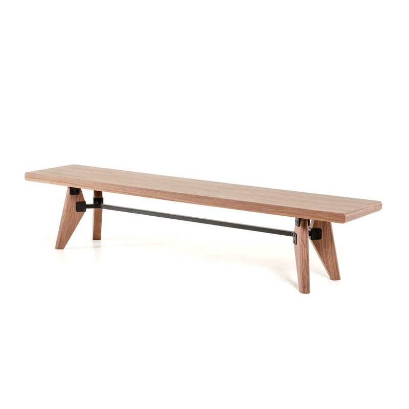Modern Walnut Finish Dining Bench with Silky Black Metal Support Bar By Homeroots