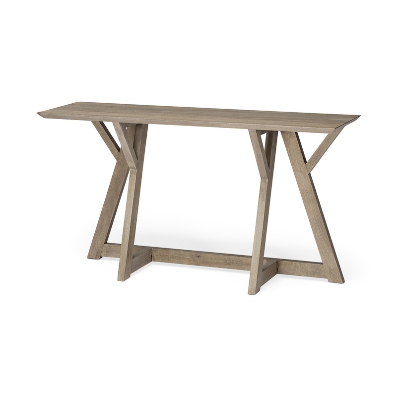 Rectangular Light Brown Mango Wood Finish Console Table With Geometrically Wooden Frame And Base By Homeroots