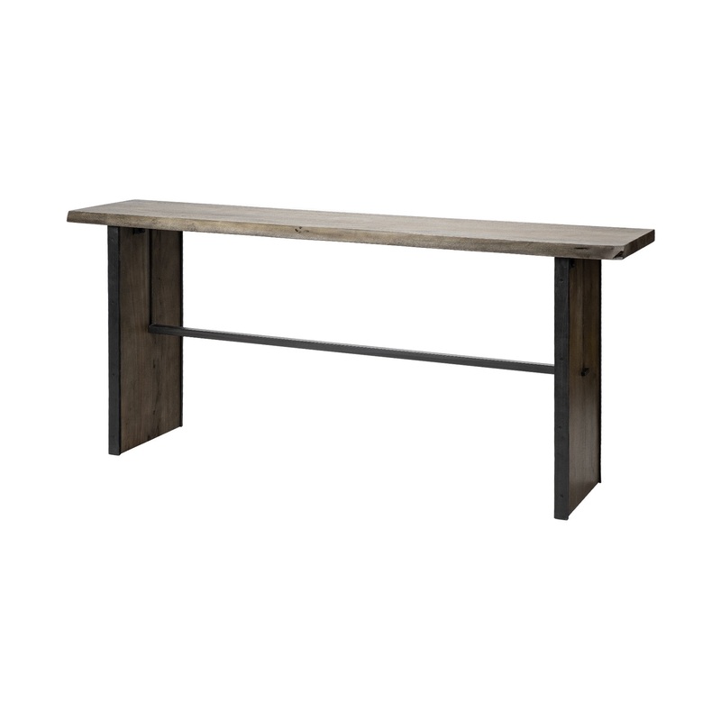 Rectangular Medium Brown Live Edge Mango Wood Console Table With Plank Like Legs By Homeroots