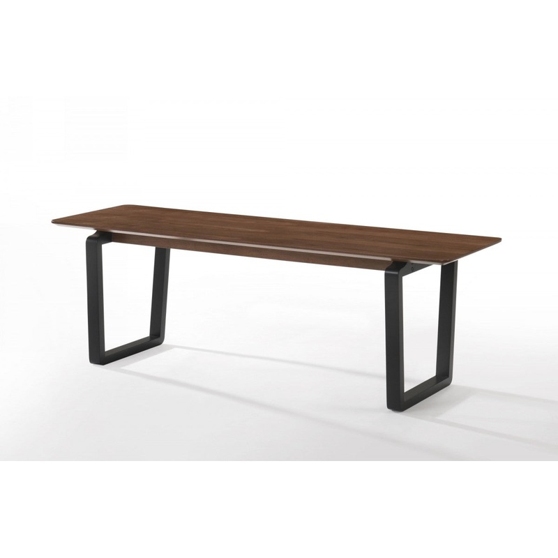 Rectangular Modern Walnut Finish Dining Bench with Black Metal U shaped legs By Homeroots