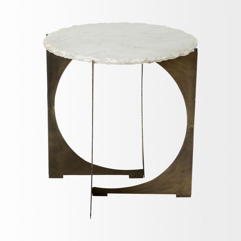 Round Live-Edge Side Table with Marble Top and Gold Metal Base By Homeroots
