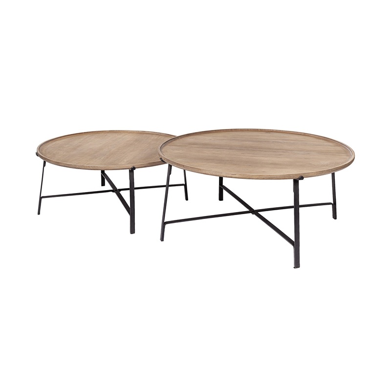 S 2 Solid Wood Top Black Metal Base Nesting Coffee Tables By Homeroots