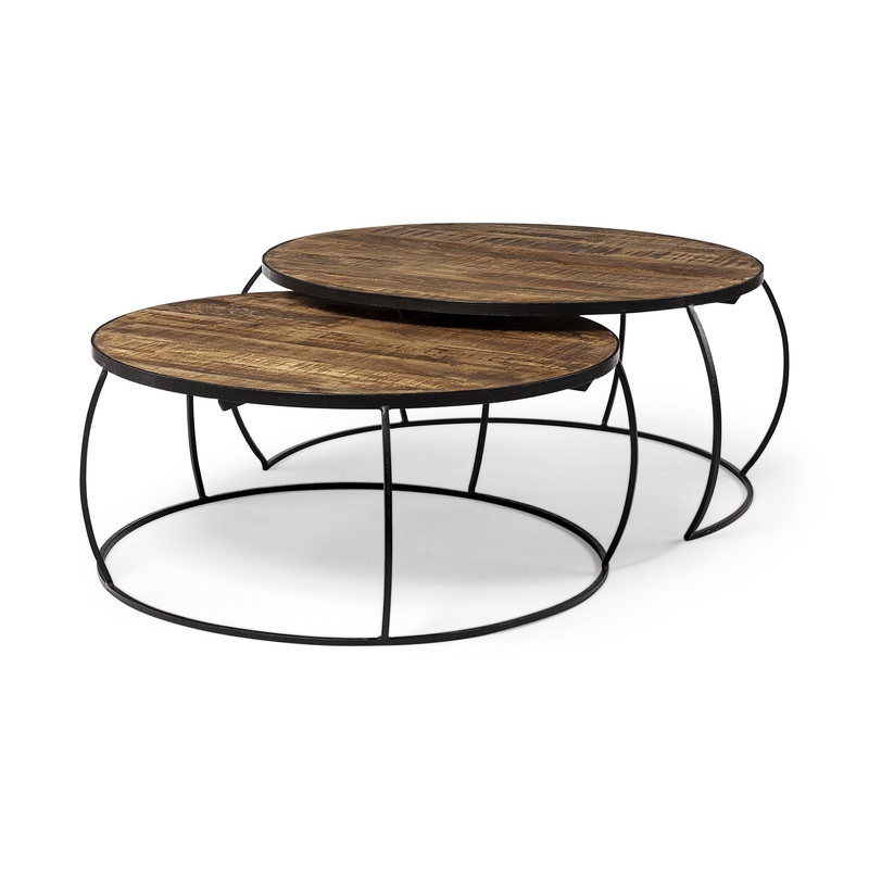 S2 41' & 38' Round Wood Top Nesting Coffee Tables By Homeroots - 376284