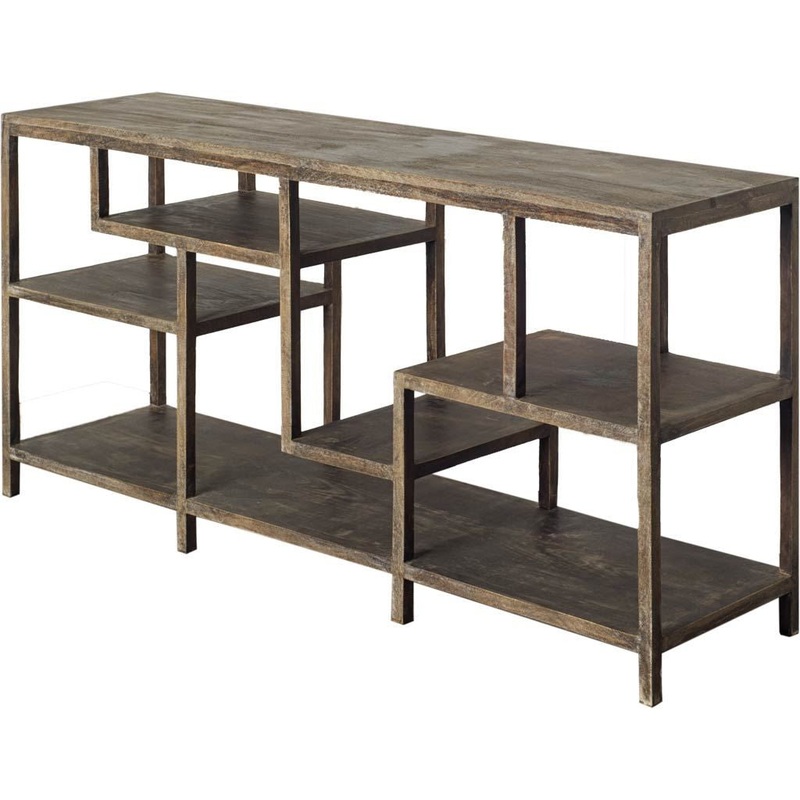 Solid Mango Wood Finish Console Table With Multi Level Shelf By Homeroots