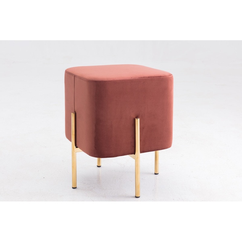 Square Modern Copper Upholstered Ottoman with Gold legs By Homeroots