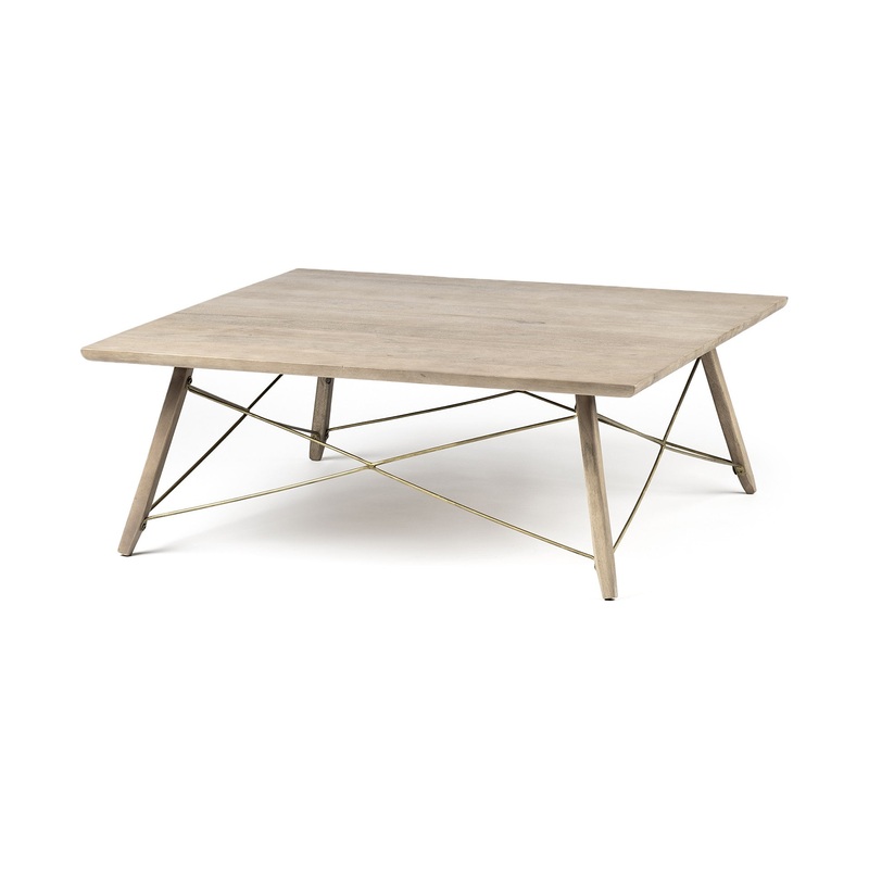 Square Solid Wood Top & Legs Coffee Table wMetal Bracing By Homeroots