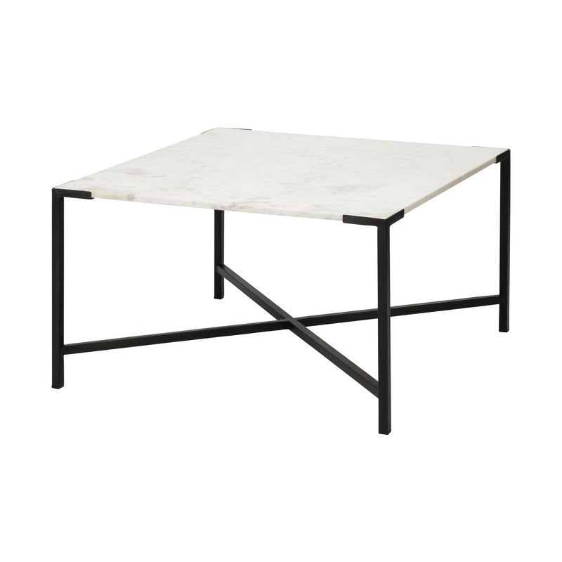 Square White Marble Top andd Black Metal Base Coffee Table By Homeroots