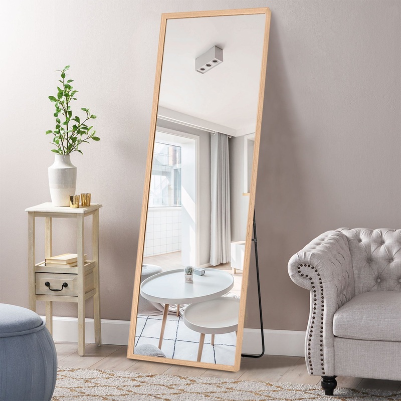 Wooden Full Length Mirror Floor Mirror with Stand By Homeroots