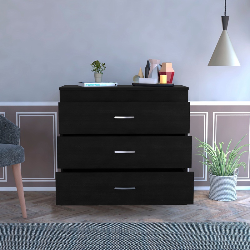 29" Black Three Drawer Dresser By Homeroots