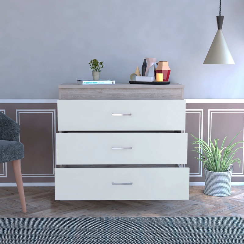 29" Light Gray and White Three Drawer Dresser By Homeroots