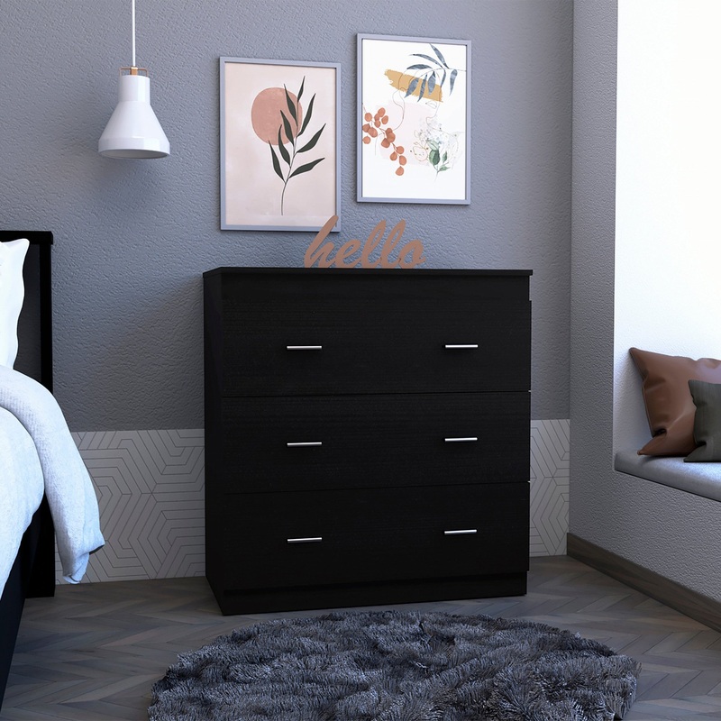 33" Black Three Drawer Dresser By Homeroots