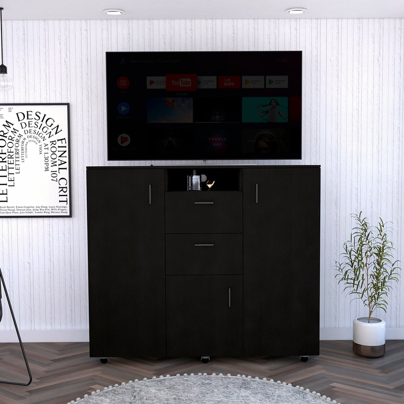 Black Three Door Closet with Two Drawers By Homeroots