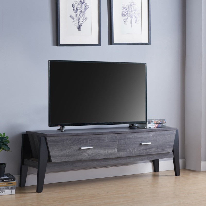 Contemporary Distressed Gray and Black TV Stand By Homeroots