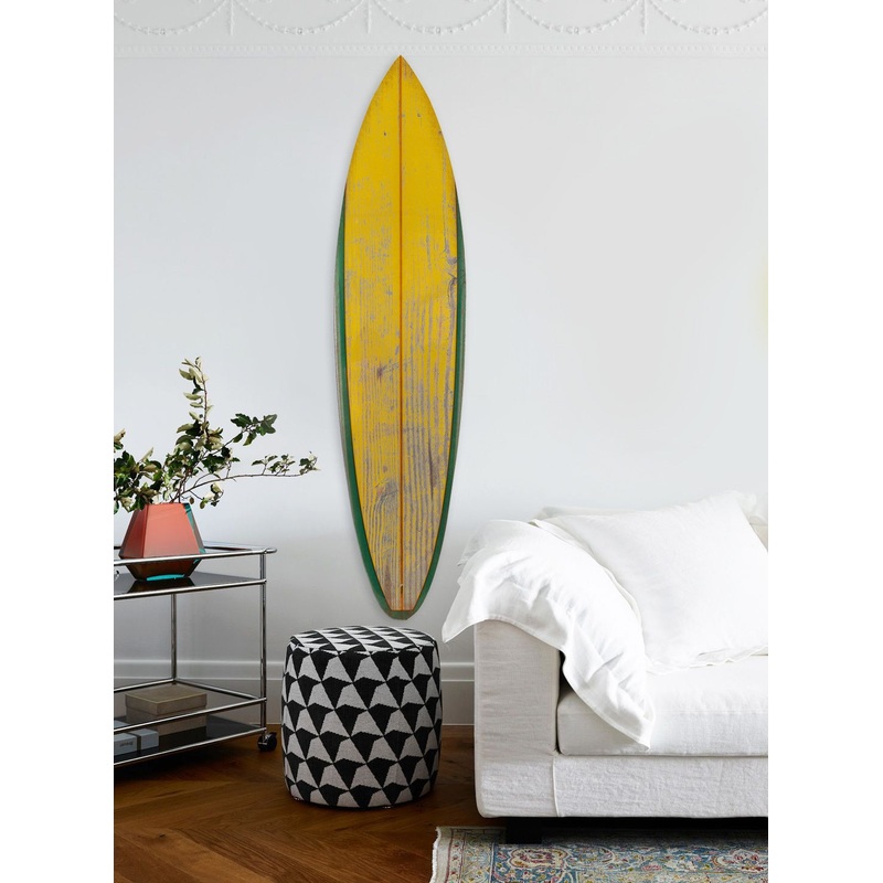 Distressed and Rustic Yellow Surfboard Wood Panel Wall Art By Homeroots