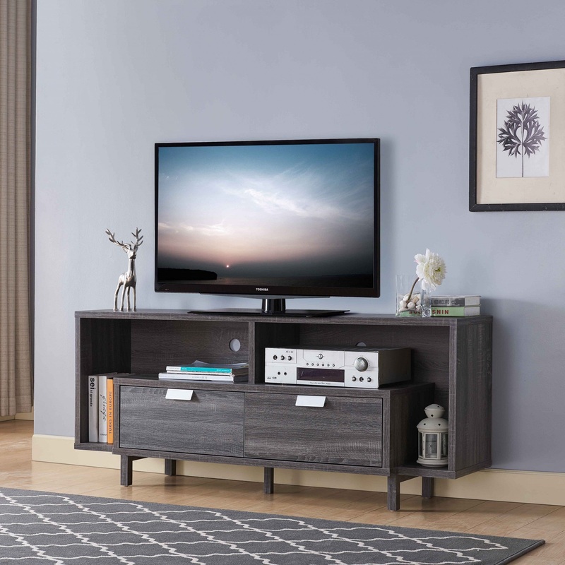 Distressed Gray TV Cabinet with Two Drawers By Homeroots