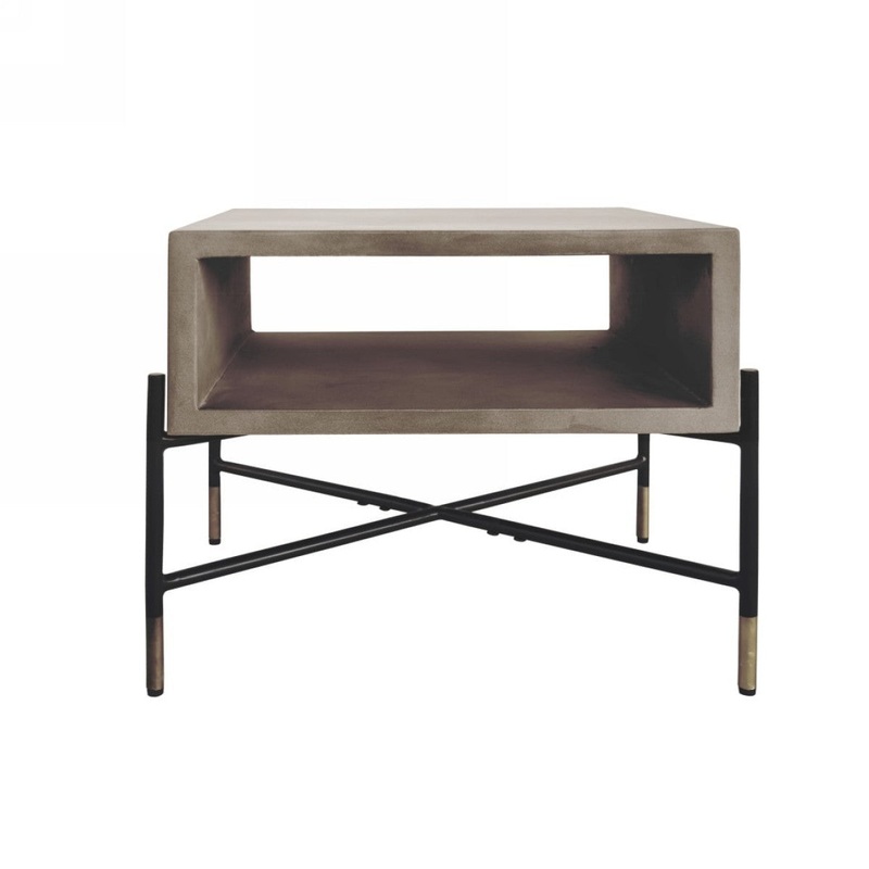 Gray Concrete and Black Metal Open Industrial End Table By Homeroots