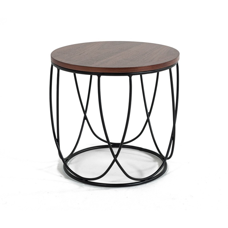 Modern Brown and Black Round Open Geo Base End Table By Homeroots