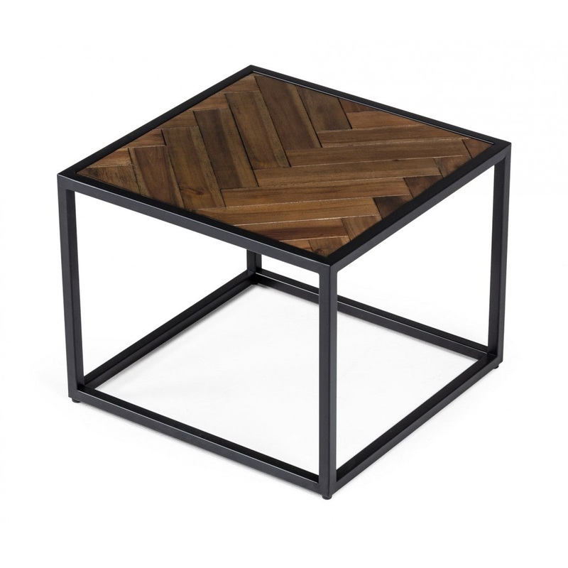 Modern Rustic Brown and Black Chevron Wood and Metal End Table By Homeroots