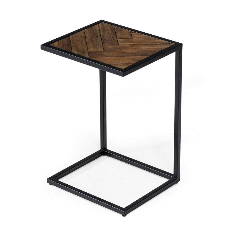 Modern Rustic Brown and Black Chevron Wood and Metal Snack Table By Homeroots