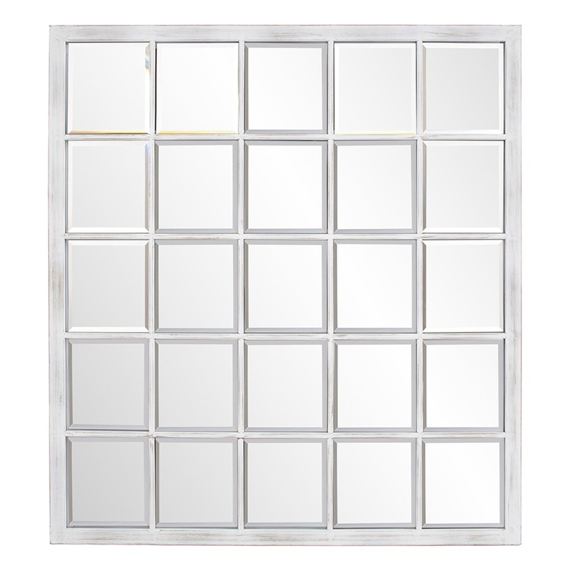Rectangular Whitewash Window Pane Tile Mirror By Homeroots