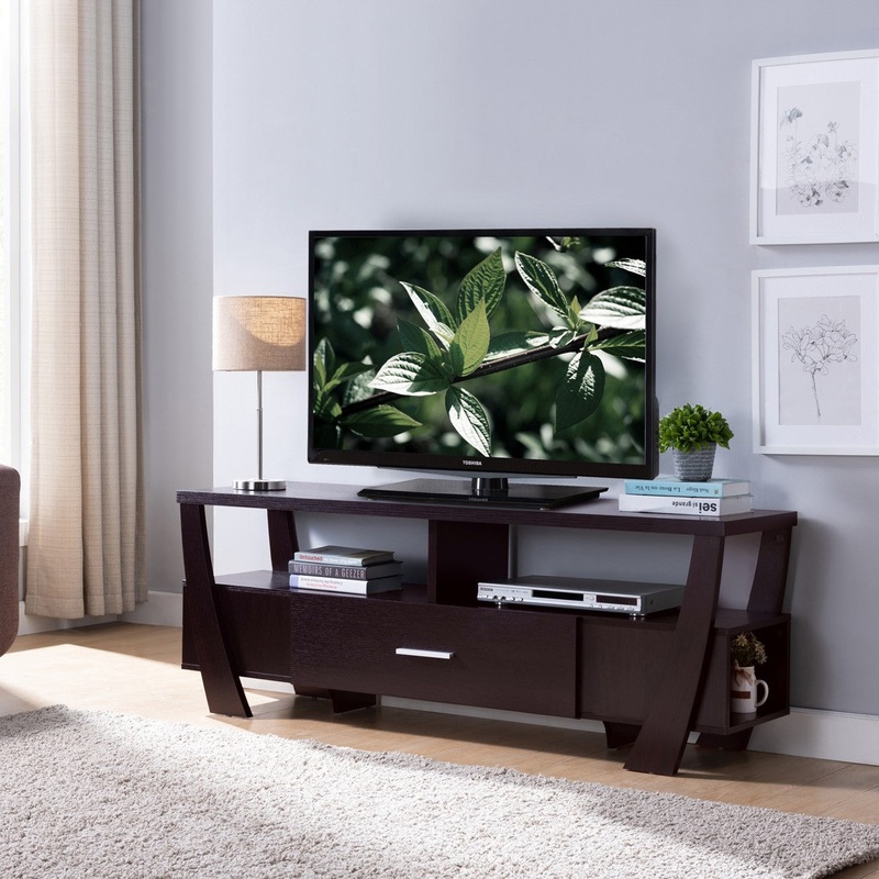 Red Cocoa Stylish Curved Legs TV Stand with Drawers By Homeroots