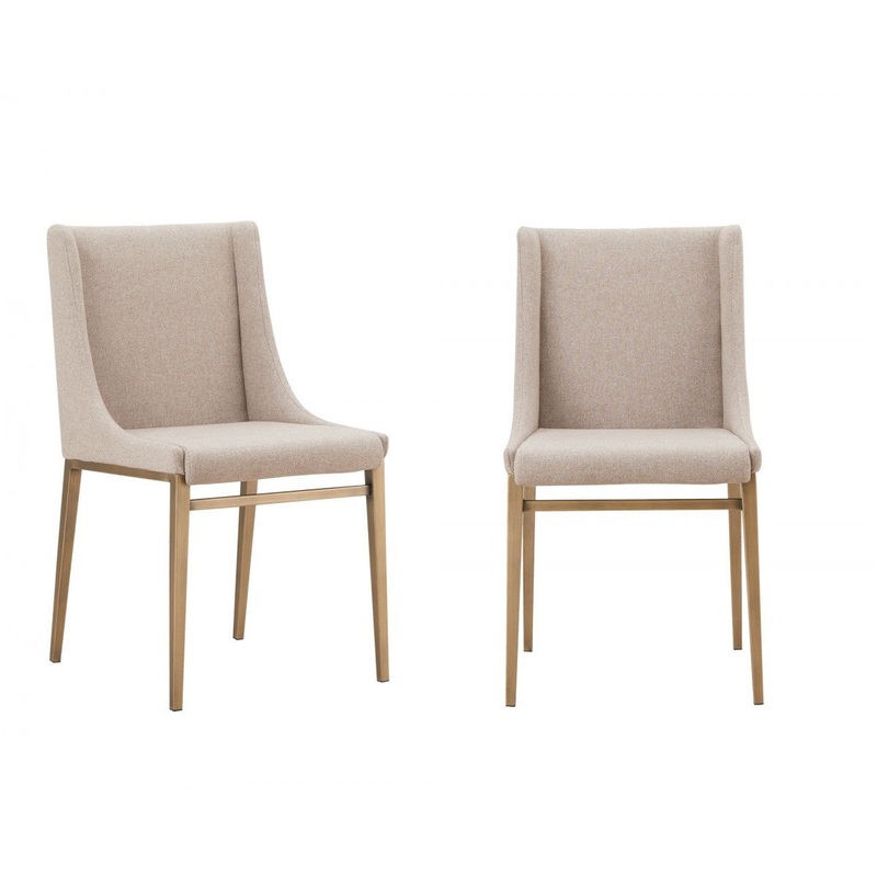 Set of Two Beige Brass Contemporary Dining Chairs By Homeroots