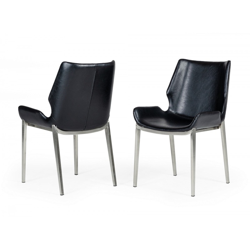 Set of Two Black Faux Leather Moder Dining Chairs By Homeroots