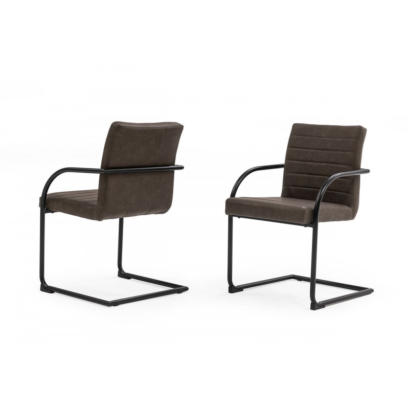 Set of Two Brown Faux Leather Industrial Dining Chairs By Homeroots