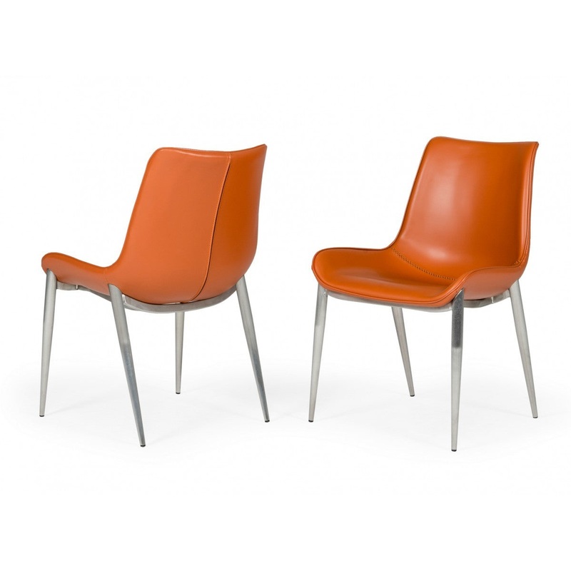 Set of Two Cognac Faux Leather Modern Dining Chairs By Homeroots