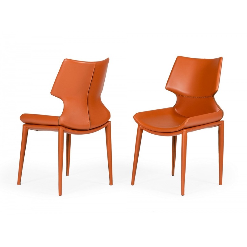 Set of Two Cognac Faux Leather Wrapped Dining Chairs By Homeroots