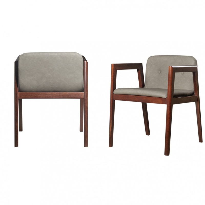 Set of Two Dark Gray Faux Leather Dining Chairs By Homeroots
