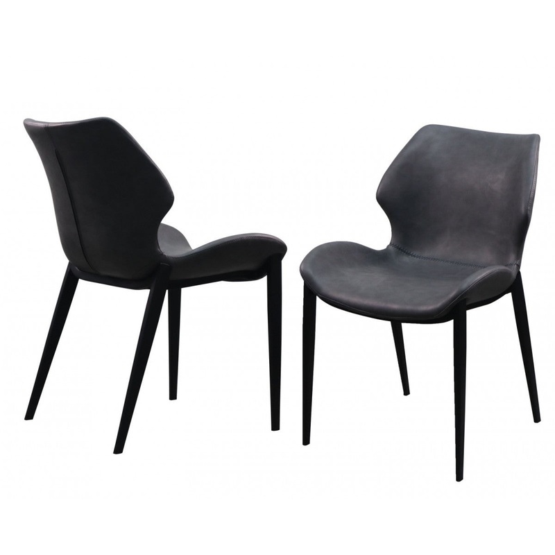 Set of Two Dark Gray Faux Leather Industrial Dining Chairs By Homeroots