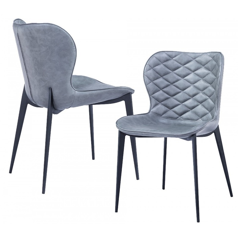 Set of Two Gray Black Modern Dining Chairs By Homeroots