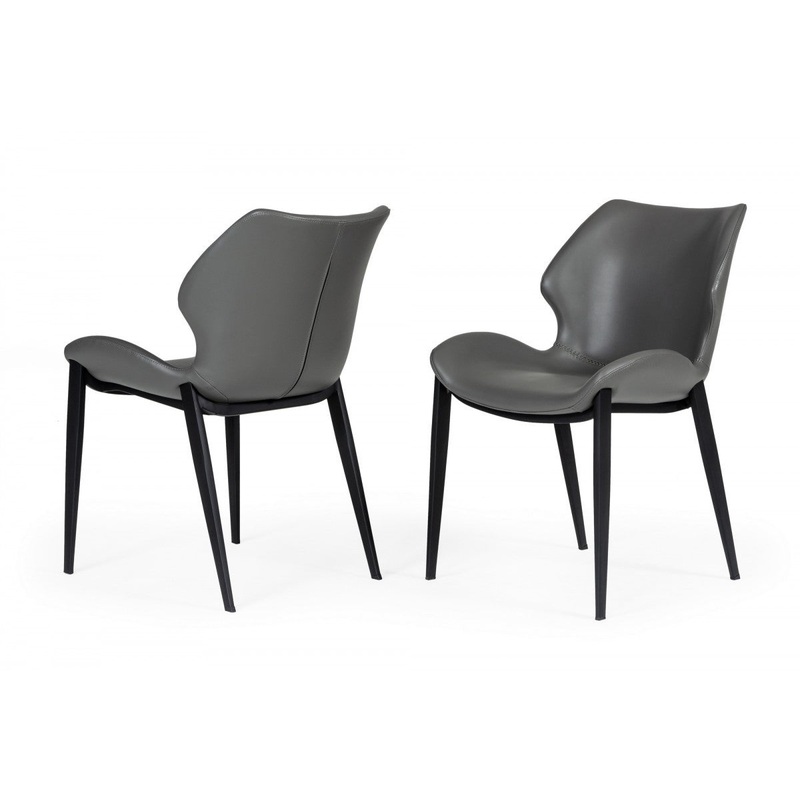 Set of Two Gray Faux Leather Industrial Dining Chairs By Homeroots