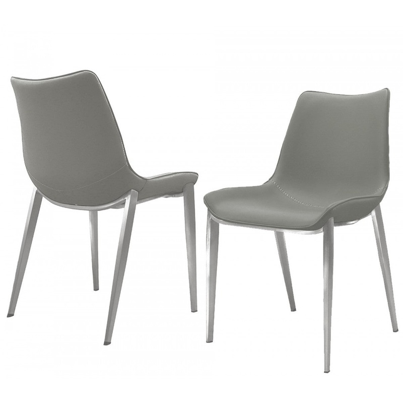 Set of Two Gray Faux Leather Modern Dining Chairs By Homeroots