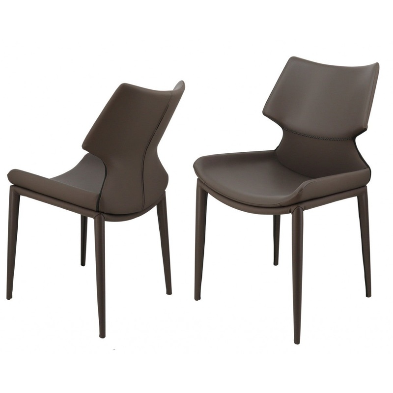 Set of Two Gray Faux Leather Wrapped Dining Chairs By Homeroots