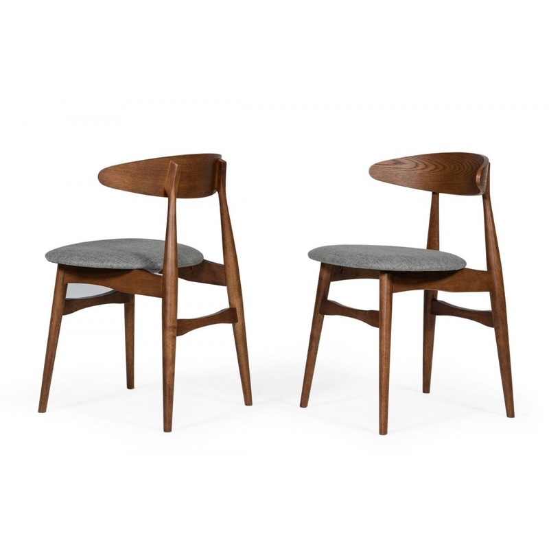Set of Two Gray Walnut Fabric Dining Chairs By Homeroots