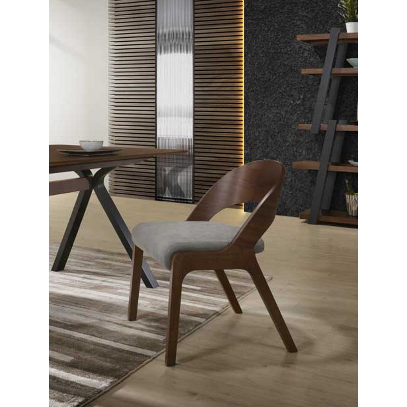 Set of Two Gray Walnut Fabric Modern Dining Chairs By Homeroots