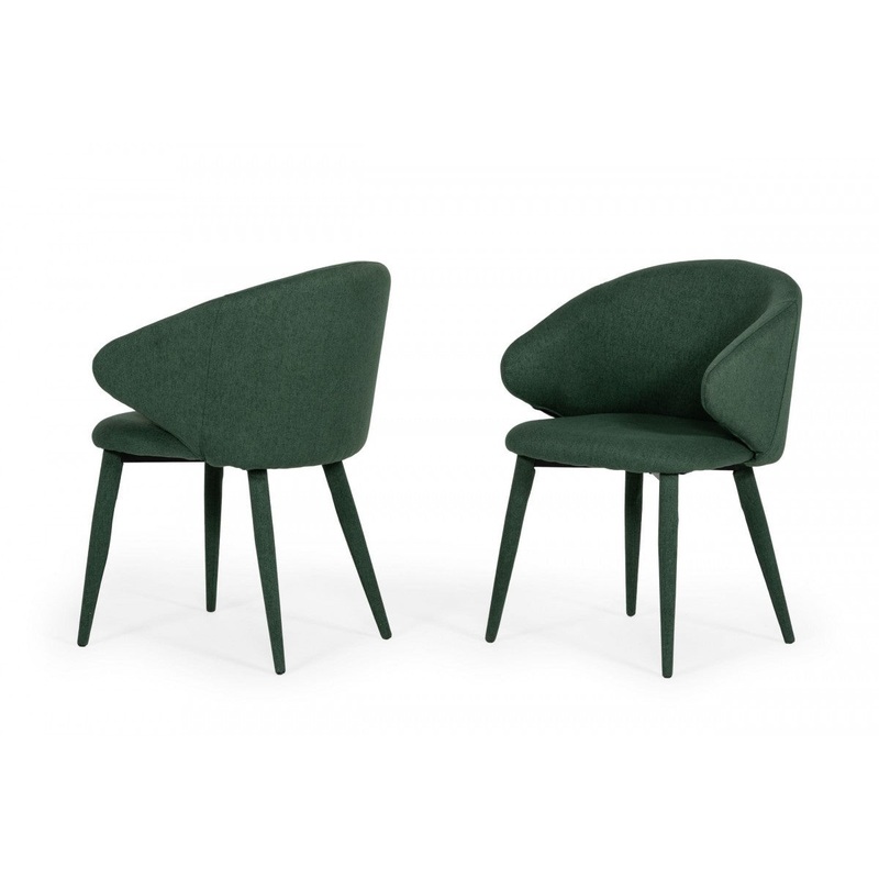 Set of Two Green Fabric Wrapped Dining Chairs By Homeroots