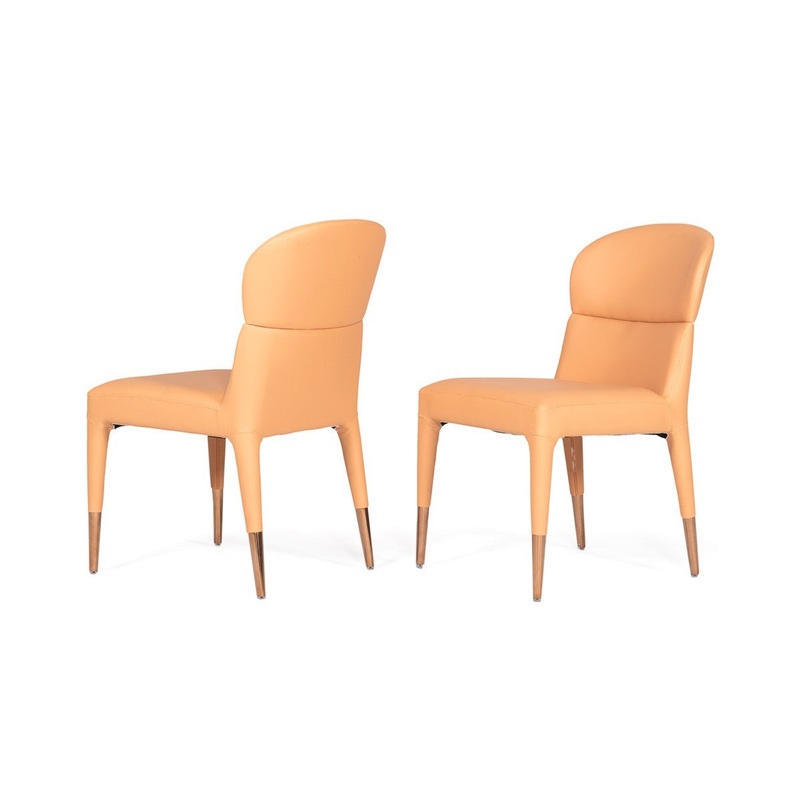 Set of Two Peach Rosegold Dining Chairs By Homeroots